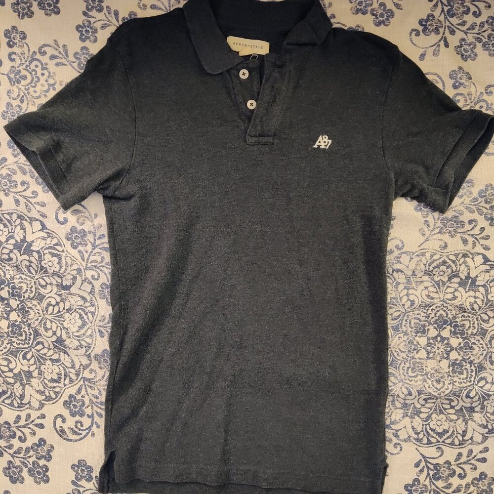 Aeropostale A87 Logo Jersey Polo in  Gray Size Small